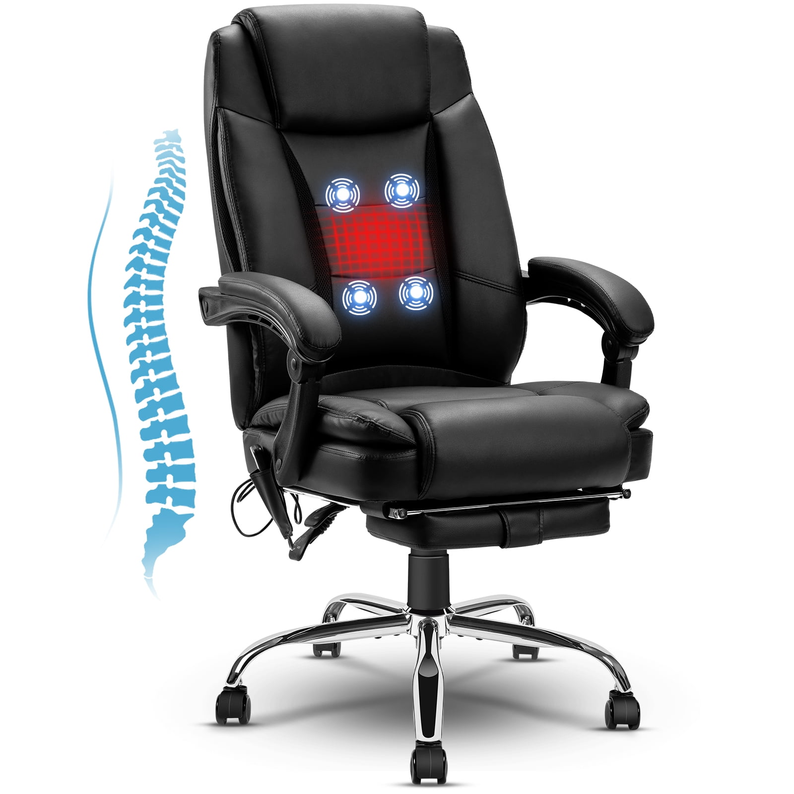 NOBLEMOOD Black Heated Office Chair w/ 4 Points Massage, Lumbar Support