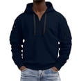 thumbnail image 3 of MASRIN Mens 1/4 Zip Pullover Hoodie Drawstring Long Sleeve Hooded Sweatshirts Lightweight Camping Cargo Sweatshirt with Arm Zipper Pockets Navy XL, 3 of 7