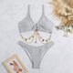 thumbnail image 5 of Conjunto De Bikini De 2 Piezas Con Correa De Espagueti De Cadena Sin Espalda Anillo Suave Vinculado Traje De Baño De Bikini Con Textura Gris S, 5 of 8