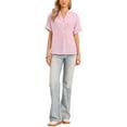 thumbnail image 2 of INSPIRE CHIC Casual Stripe Blouse for Women's V Neck Button Front Short Sleeve Top XS Light Pink, 2 of 6