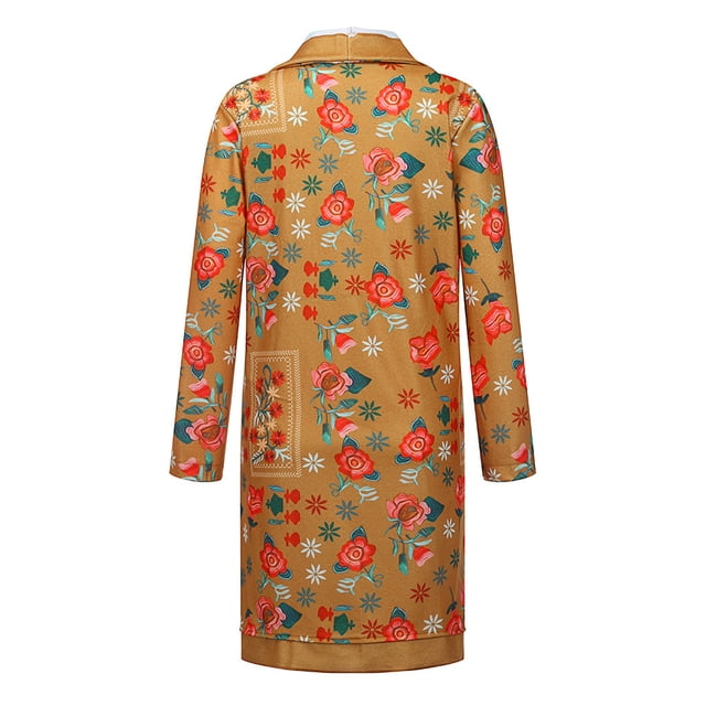 Femmes Mode Manches Longues Imprimé Floral Folk-Custom Poche Décontractée Longues Tenues