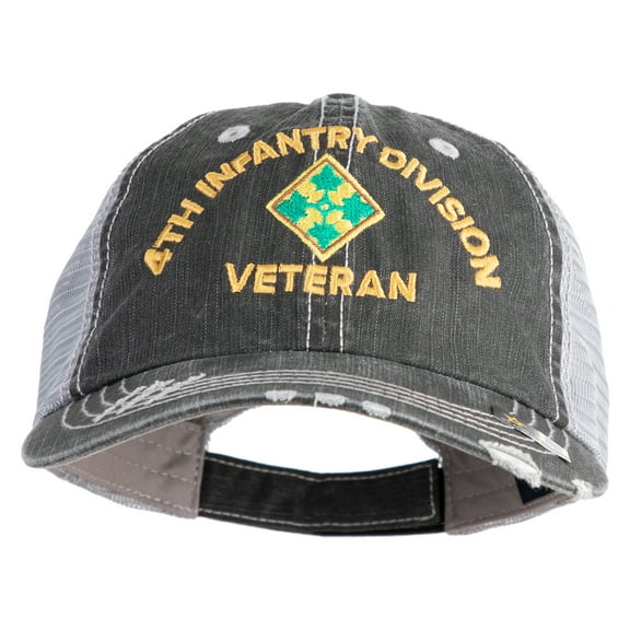 U.S. Army 4th Infantry Division Embroidered Low Profile Special Cotton Mesh Cap - Black OSFM