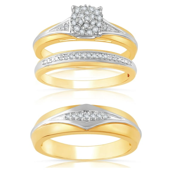 Forever Bride 1/5 Ct.T.W. Diamond Engagement Ring Trio Set, 14k Gold Sterling Silver