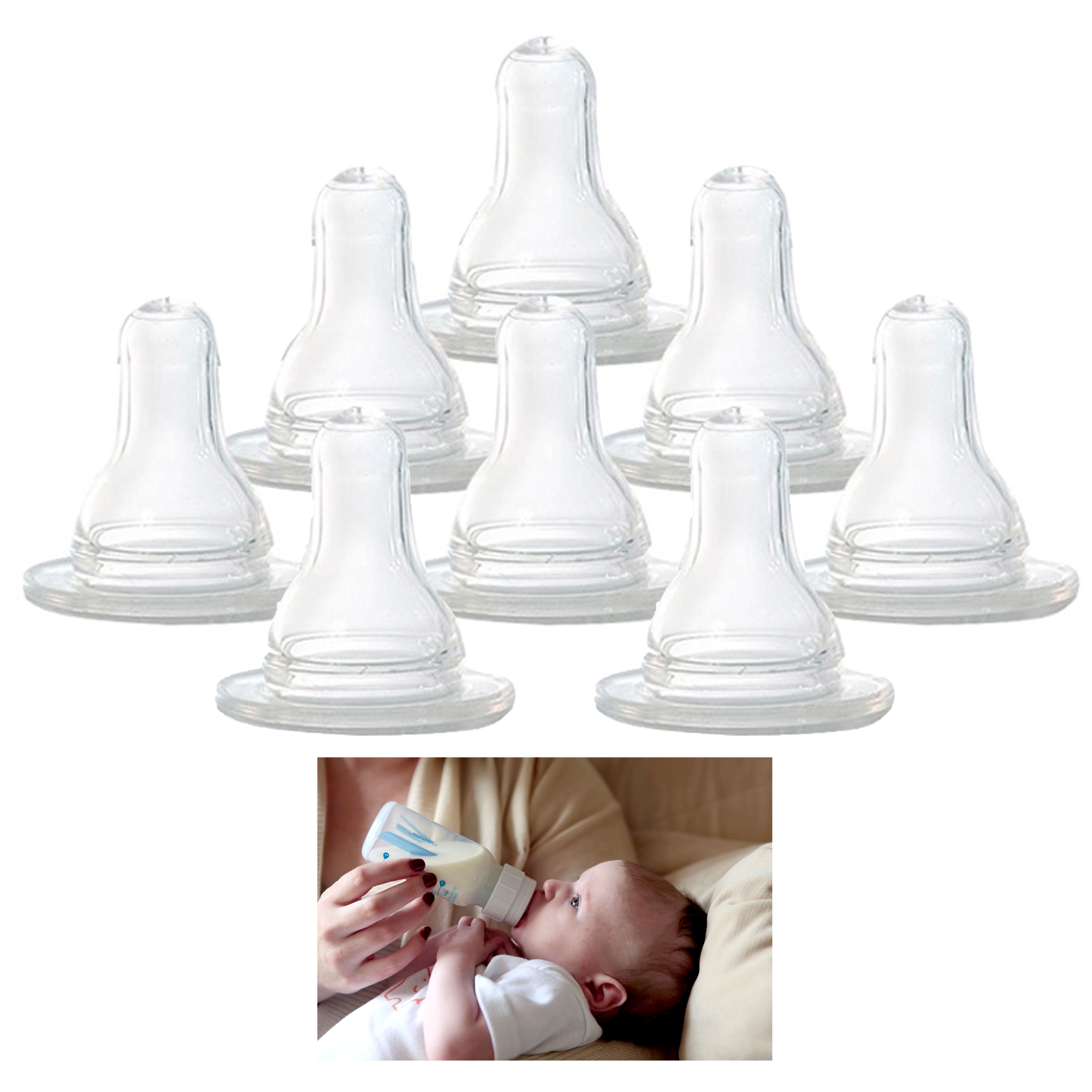 8 X Clear Baby Bottle Nipples Standard Flow Soft Nipple Feeding Reduce Colic