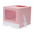 thumbnail image 1 of Caja de arena para gatos con capucha y tapa, caja de arena grande para gatos, accesorios para mascotas, gato cerrado rosa, 1 of 8