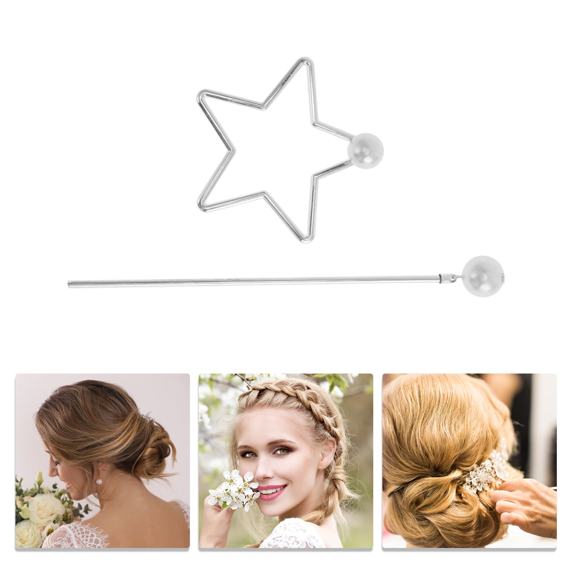 Unique Bargains Comfortable No Slip Pentacle Hair Chopstick for Women 1 Pc Silver Tone