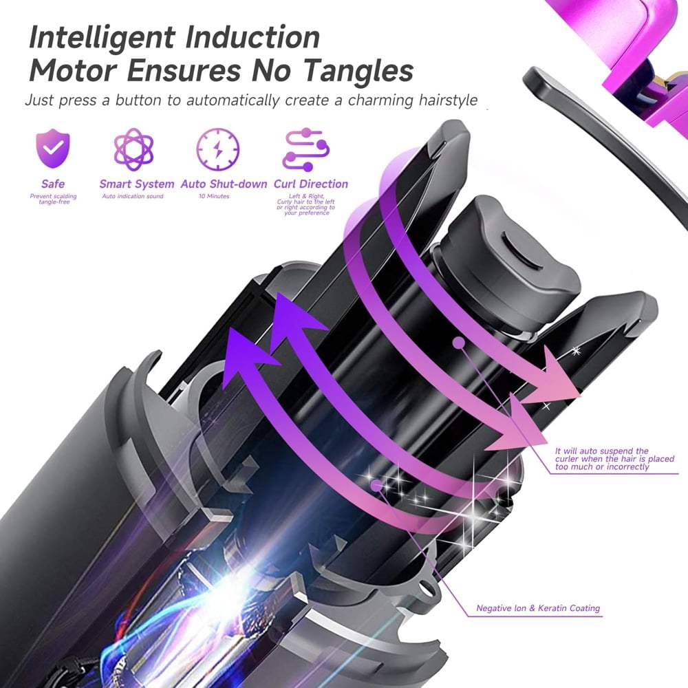 Cordless Automatic Curling Iron,Ceramic Auto Hair Curler with LCD Display 6 Temps & Timers,Portable USB Rechargeable Curling Iron Wand,Detangle & Scald-Free
