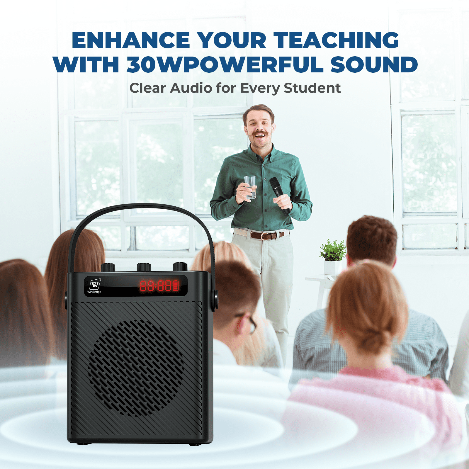 HW HAOWORKS Voice Amplifier with Wireless Microphone & Speaker - Portable Bluetooth PA System with Handheld Mic, 30W Ultra-Light Rechargeable Megaphone for Teachers, Speech & Outdoor Events - S93 Pro