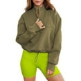 thumbnail image 1 of Women Stand Collar Half Zip Hem Drawstring Casual Sweatshirt, 1 of 3