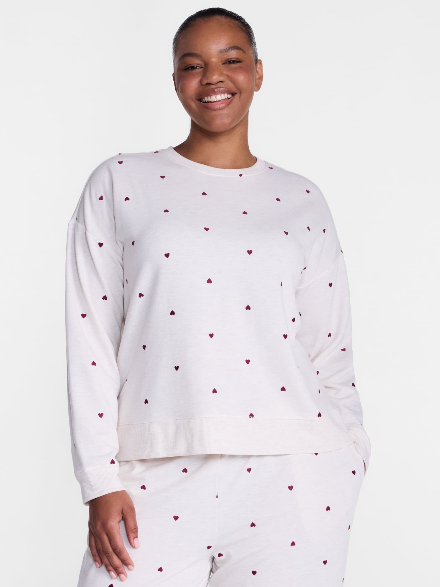 Joyspun Women's Fleece Lounge Sleep Top with Long Sleeves, Sizes XS-3X