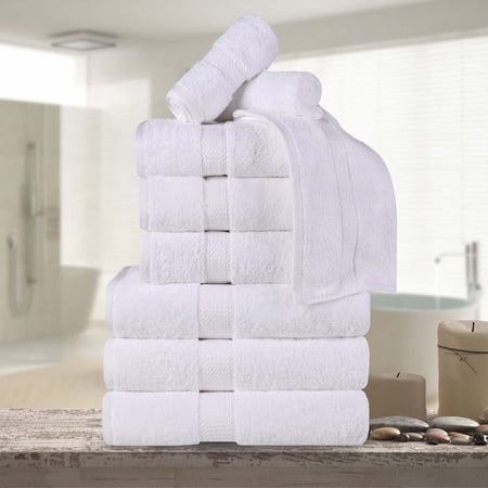 Superior 800 GSM Egyptian Cotton 9-Piece Heavyweight Towel Set, White