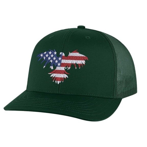 Bold Eagle Snapback Hat - Embroidered Eagle in American Flag Colors, Patriotic Trucker Cap for Freedom-Loving Americans (AlpineGreen)