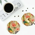 thumbnail image 4 of Honeii Vintage Bird print Leather Coaster Set of 4, ideal for safeguarding your furniture from drinks spills and effortless cleanup-Octagon, 4 of 6