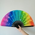 thumbnail image 4 of Huanledash Folding Fan Colorful Holographic Rave Fan Bamboo Ribs Hand Fan Decorative Gifts for Festival Dancing Party, 4 of 7