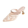 thumbnail image 2 of NexTorq Women's Pointed Toe Floral Embroidery Kitten Heel Mules Sexy Instep Strap Backless Slip On Comfort Stiletto Heel Slingback Elegant Dress Pumps for Wedding Party Shoes, Beige, 36, 2 of 7