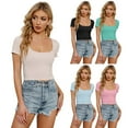 thumbnail image 6 of WBQ Womens Short Sleeve Cropped T-Shirts Square Neck Basic Tees Slim Fit Trendy Going Out Cute Tops Solid Casual Short Tee, S-L, 6 of 7