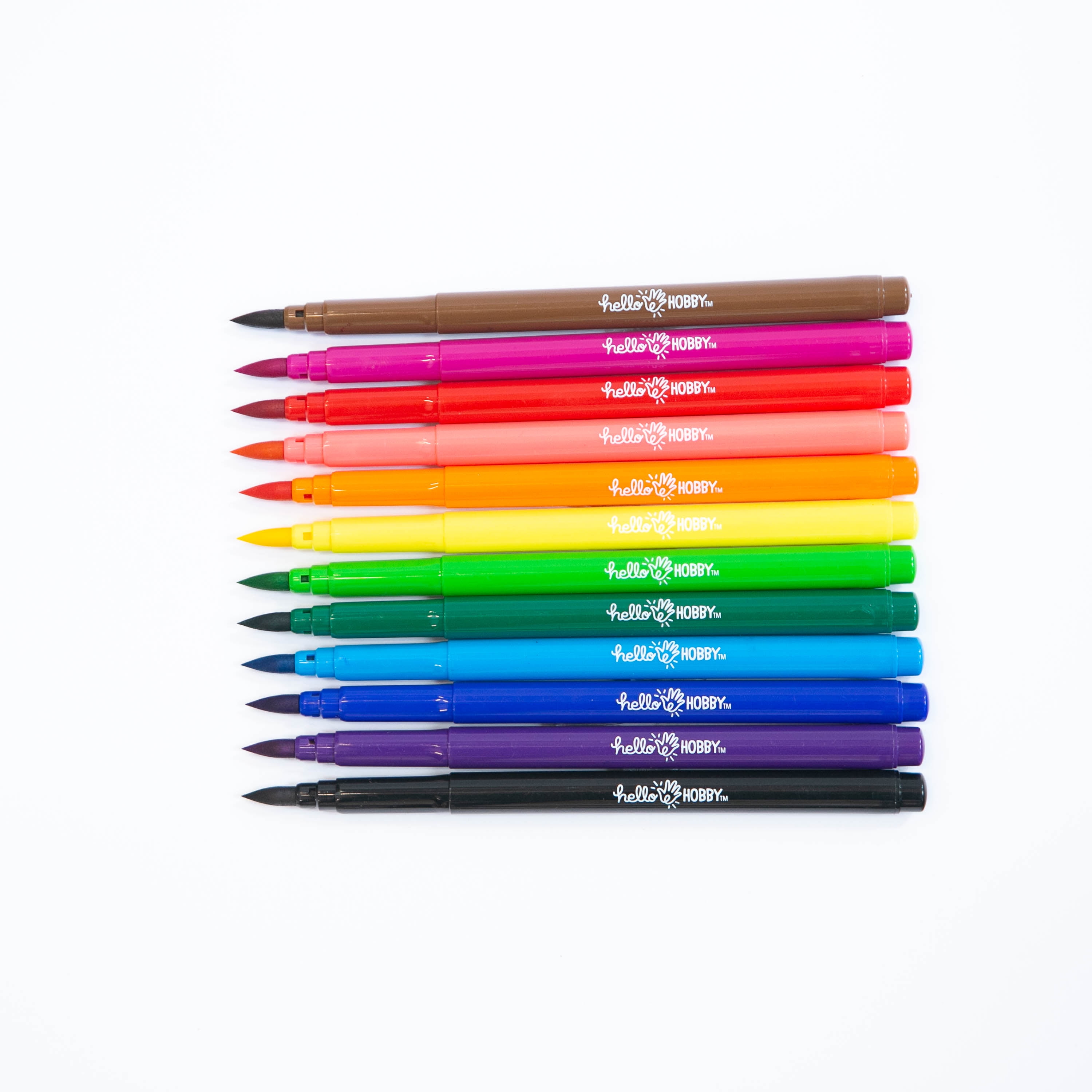 Hello Hobby Brush Markers with Washable Ink, Bullet Tip, Classic Colors,  12Pcs, #40137