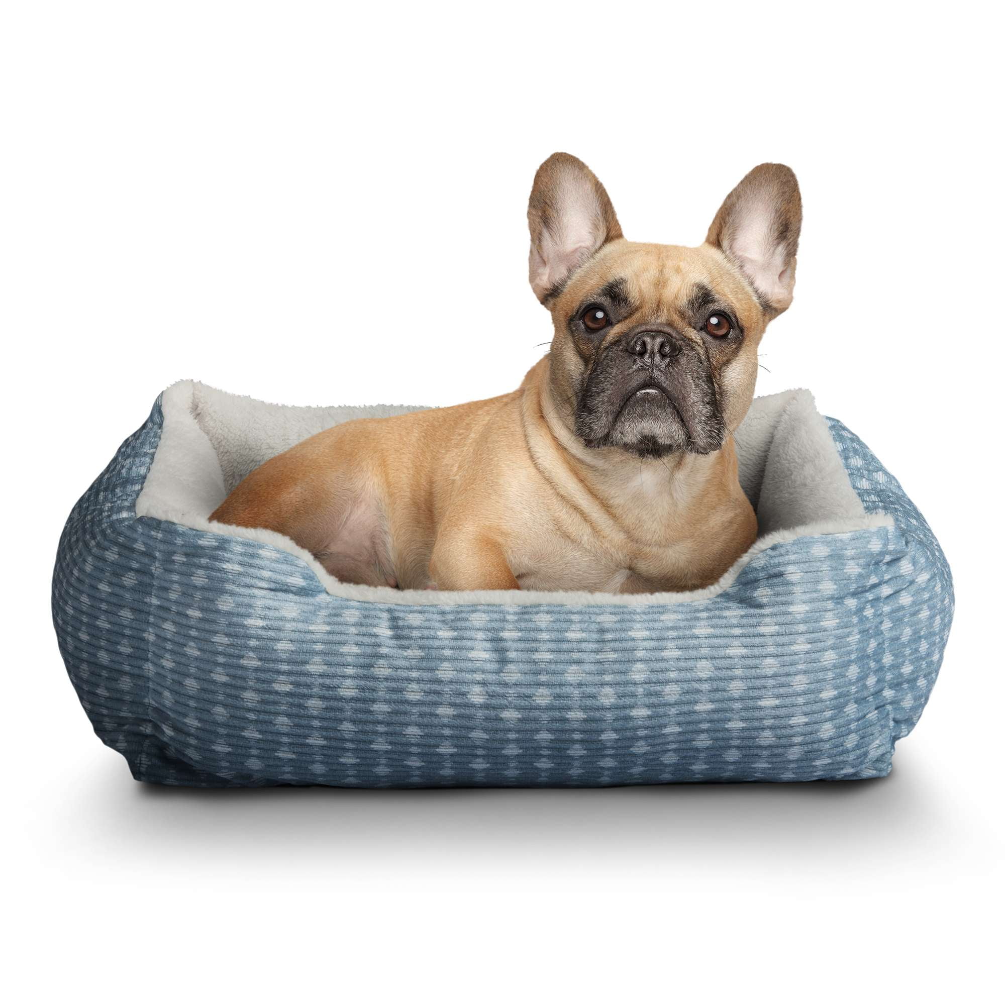 Vibrant Life Dog Bed, Cat Bed, Puppy Bed, Plush Cuddle Bed for Small Breeds, 19" x 15", Blue and White