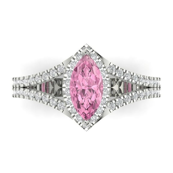 Clara Pucci 14K White Gold 1.2ct Pink Halo Ring for Women