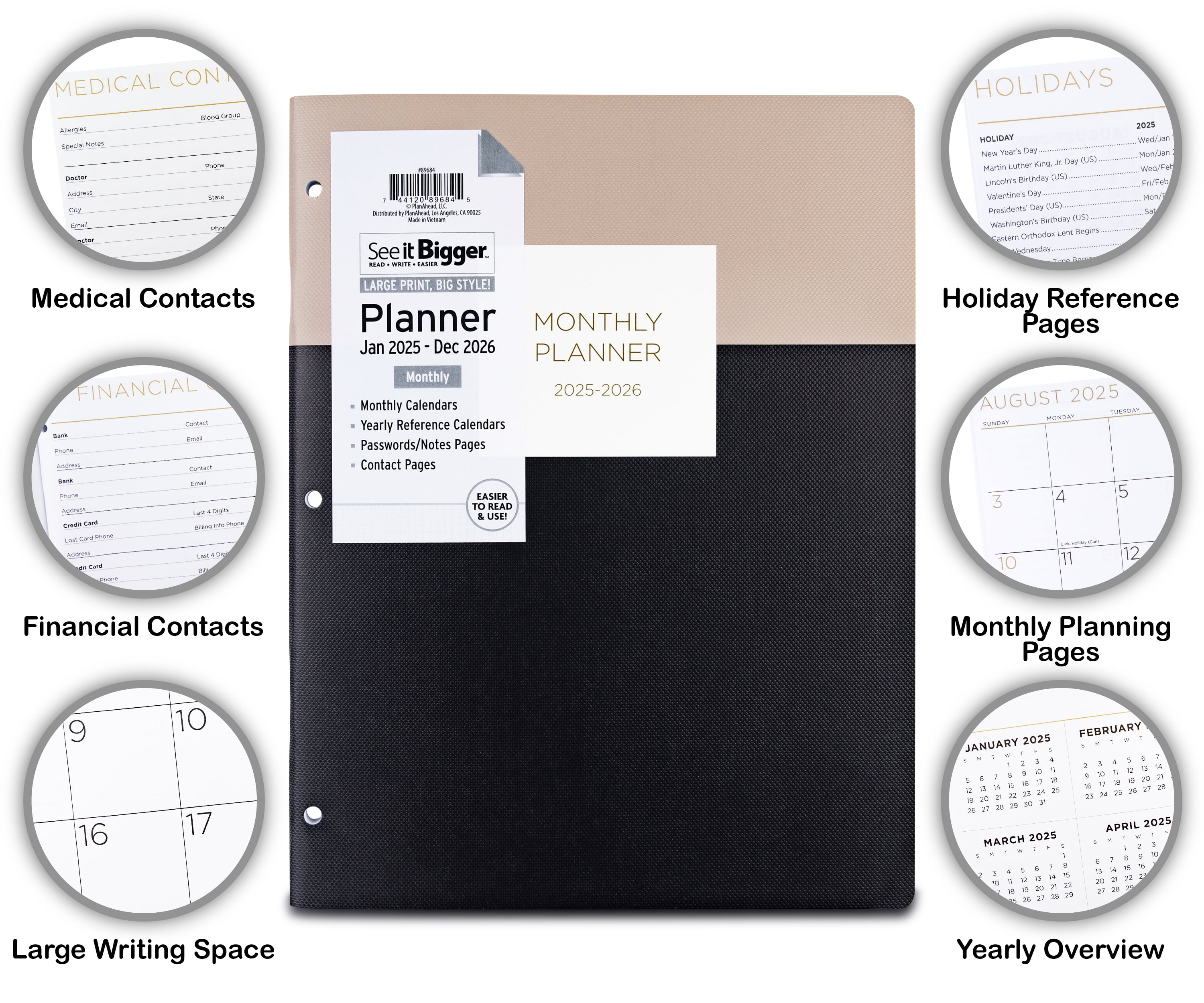 See it Bigger January 2025 - December 2026 Monthly Dated Planner (8.5"x 11")