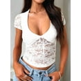 thumbnail image 4 of Women'S Lace Long Sleeve Shirt Low Cut Y2K Slim Fit Top Going Out Club Concert Clothes White XL, 4 of 7