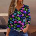thumbnail image 5 of Halloween Shirts Women Funny 3/4 Sleeve T Shirts Horror Pumpkin Bat Printed Pullover Spooky Button V Neck Tops Holiday Three Quarter Length Blouses, M, 5 of 6