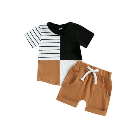 

Toddler Baby 2Pcs Summer Outfits Short Sleeve Contrast Color Tops + Pocket Shorts Set 2023 Summer Fashion Cool Boys for Outdoor
