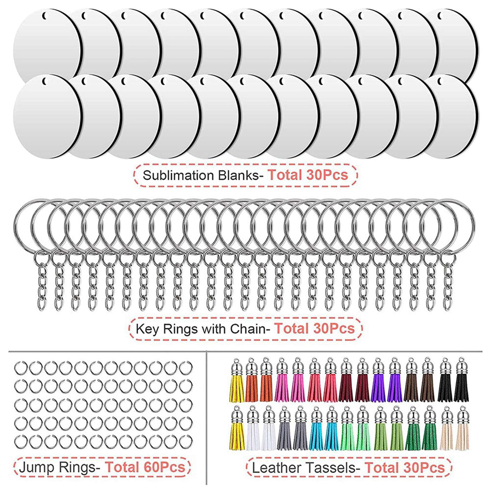300PCS Sublimation Blanks Keychains Bulk, Keychains Ornament Set for Crafts, Jewelry Making