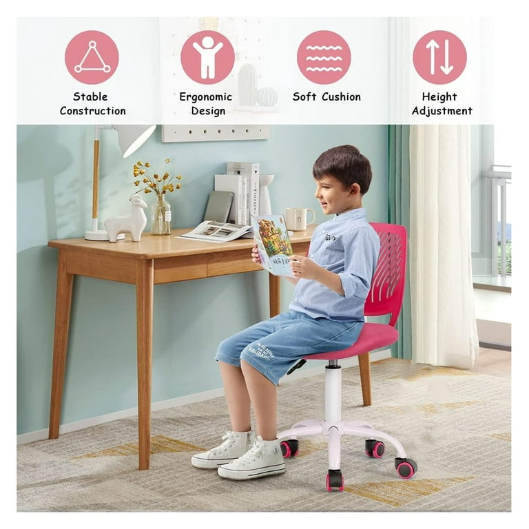 Drevy Small Desk Chair for Kids Teens Office Computer Chair Armless Task Chair Adjustable Swivel Chair with Low Back for Children Students Bedroom