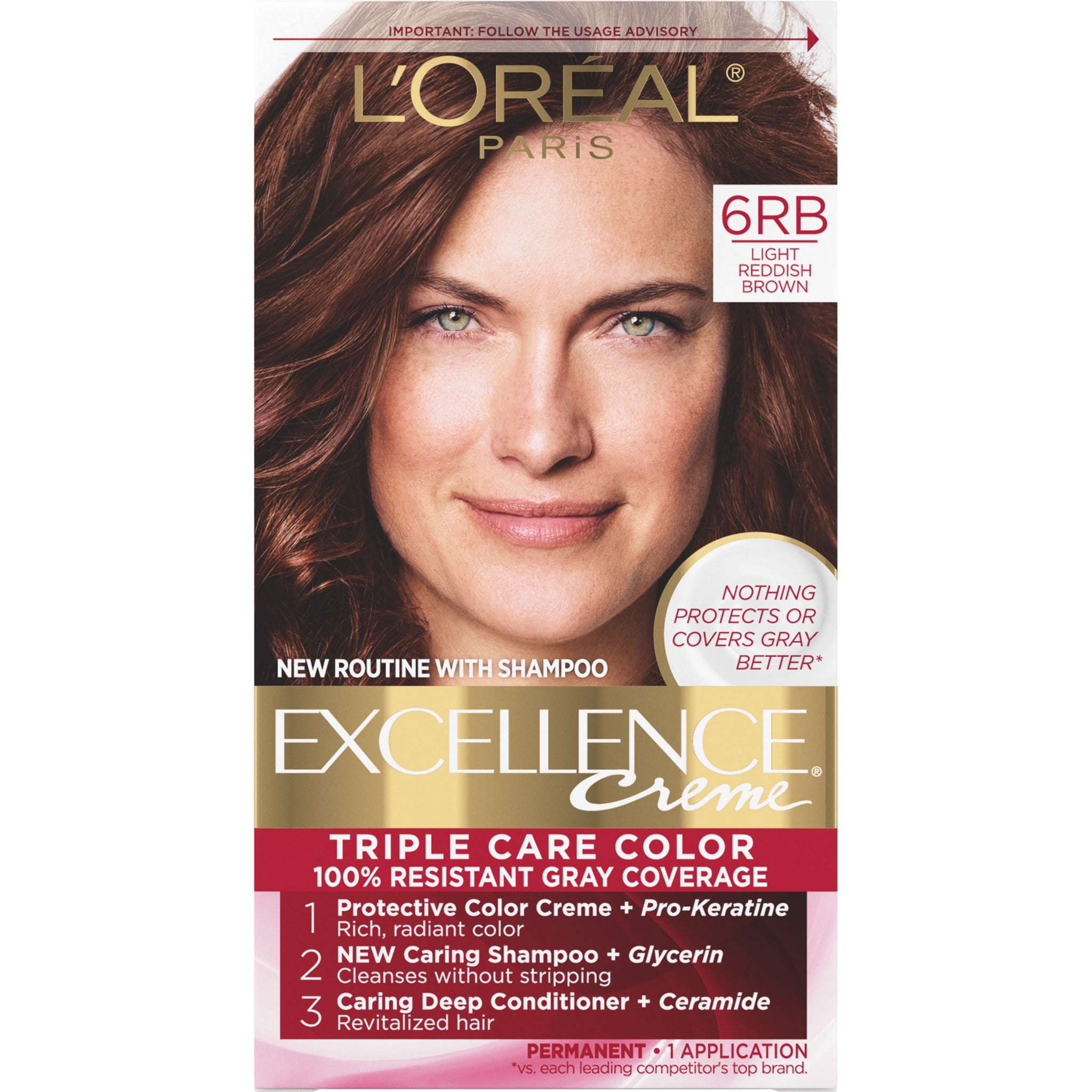 L'Oreal Paris Excellence Creme 6RB Light Reddish Brown Level 3 Permanent  Hair Color, 1 Application - Walmart.com