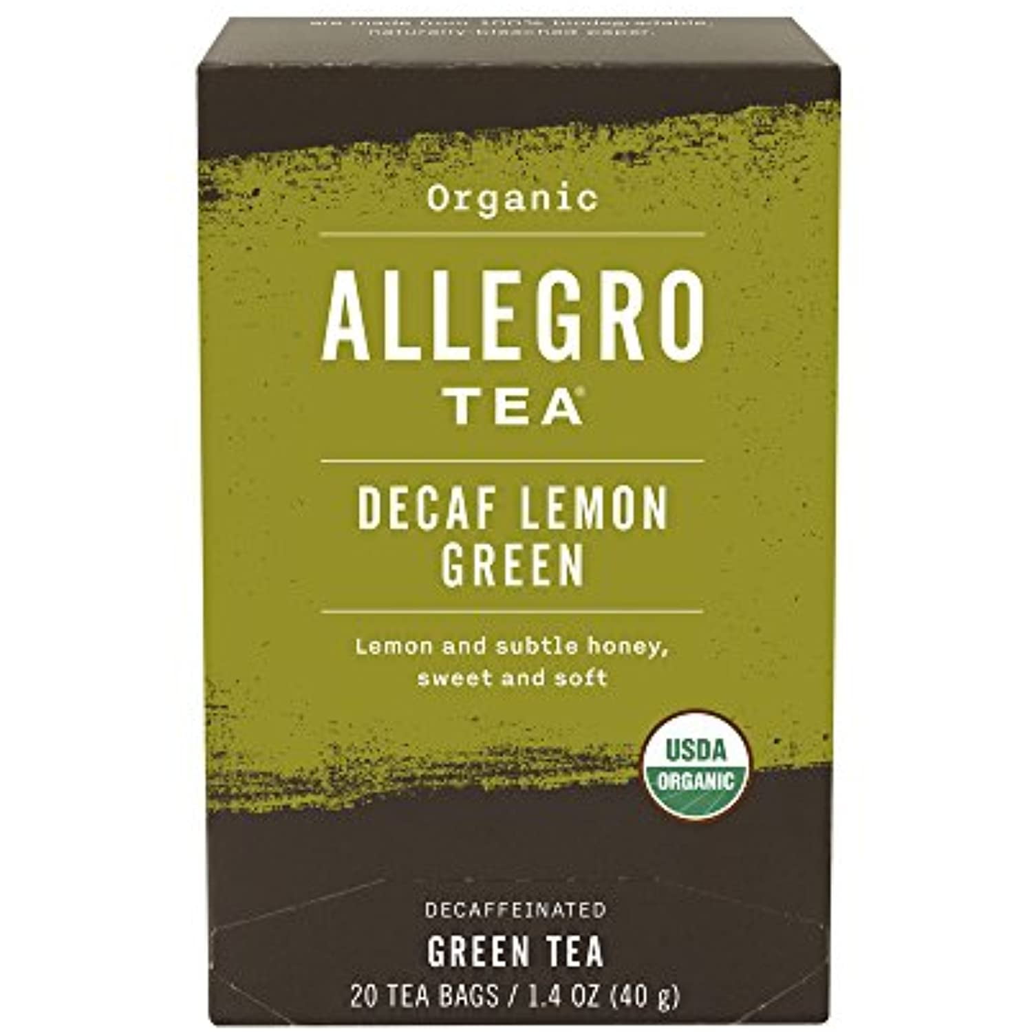 Allegro Tea, Organic Decaf Lemon Green Tea Bags, 20 Ct