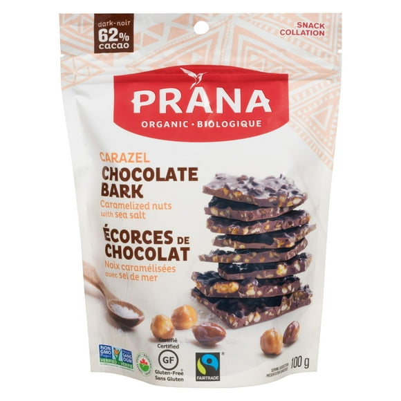 Prana organic Carazel Caramalized Nuts And Sea Salt 62% Chocolate Bark, 100 g