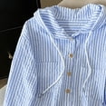 thumbnail image 6 of Ohufall Women's Striped Hooded Sun Shirt, Drawstring Hood Button Front Seersucker Long Sleeve Cover Up Jacket, 6 of 7