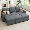 thumbnail image 2 of HONBAY 79" Reversible 3 Seat Compact L Shaped Sectional Sleeper Sofa with Pull Out Bed and Storage, Bluish Gray Double Colored Velvet, 2 of 8