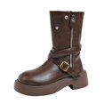 thumbnail image 2 of YTCAMLO Moto Riding Boots for Women Trendy Y2K Round Toe Chunky Low Heel Tall Boots with Zipper Buckle Comfortable Short Biker Boots, 2 of 7