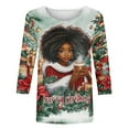 thumbnail image 3 of asdoklhq Thermal Shirts for Women Ladies Black Christmas Print Round Neck Three Quarter Sleeve 3/4 Sleeve T-shirt Loose Top Long Sleeved Round Neck Top/shirt Multicolor XL, 3 of 4