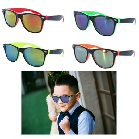 2 Kids Sunglasses Neon Reflective Baby Toddler Boys Girls Square Frame Glasses