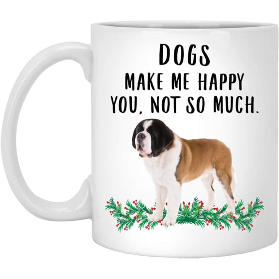 Pet Lovers Funny Gifts Saint Bernard White Fawn Dogs Make Me Happier Christmas 2022 Gifts White Coffee Mug White 11oz