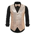 thumbnail image 6 of Guiexla Men Suit Vest V-Neck Sleeveless Single Breasted Stage Show Waistcoat with Pockets Slim Fit Shiny Sequins Bow Tie Weddings Proms Vest, 6 of 8