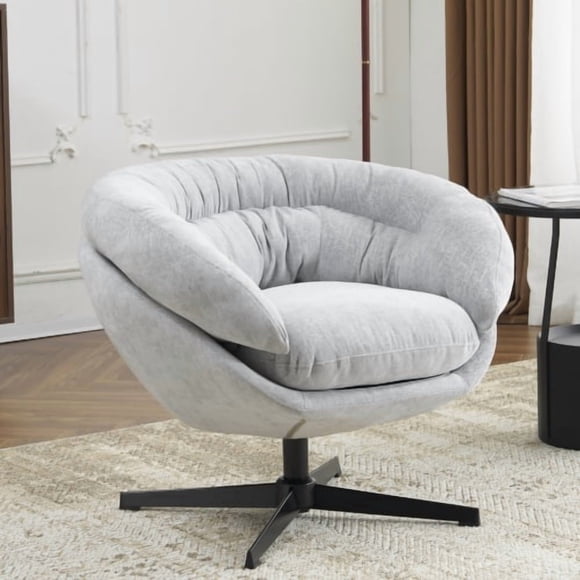 Silla de oficina de chenilla moderna, silla de acento giratoria de 360 ° con cojín extraíble, silla de oficina redonda, base de metal negro