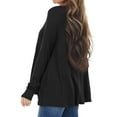 thumbnail image 3 of Women V Neck Buttons Stitched Long Sleeve Irregular Hem Knit Blouse, 3 of 5