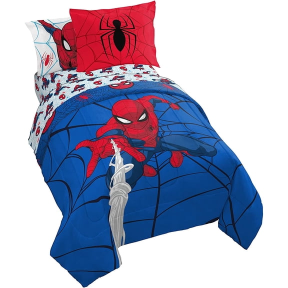Marvel Spiderman Webtastic 7 Piece Full Bed Set, 100% Microfiber, Blue