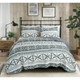 thumbnail image 2 of Chezmoi Collection Remy 3-Piece Southwestern Geometric Motif Quilt Set, Multicolor Gray White Light Brown Printed Microfiber Lightweight Quilted Bedspread Set, Queen (100" x 95"), 2 of 9