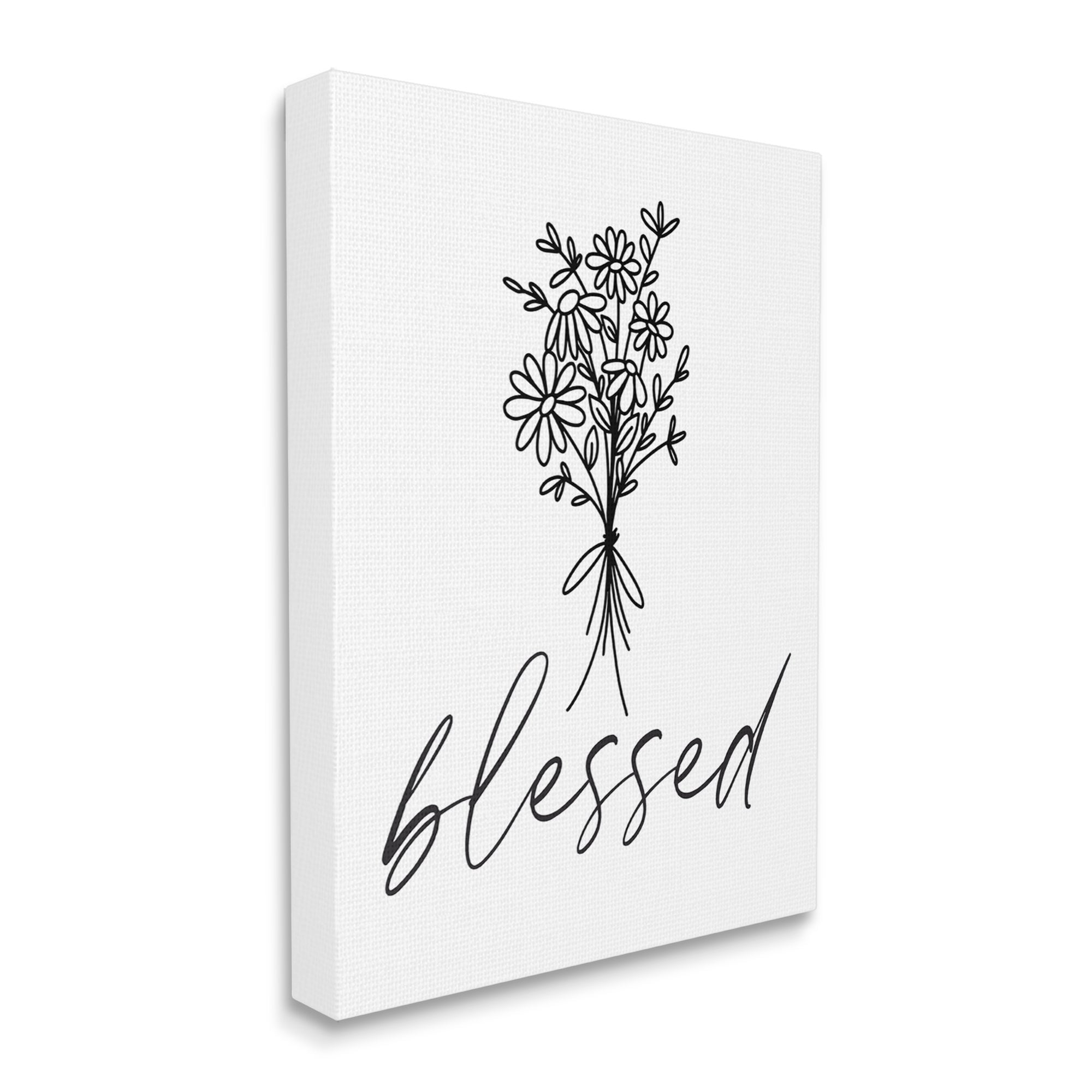 Stupell Industries Cheerful Daisy Flowers Botanical Arrangement Blessed Script Graphic Art Gallery Wrapped Canvas Print Wall Art, Design by Lettered and Lined
