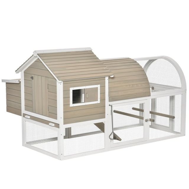 PawHut 66Inches Wooden Chicken Coop Outdoor Hen House Poultry Cage with Removable Tray Nesting Box, Grey