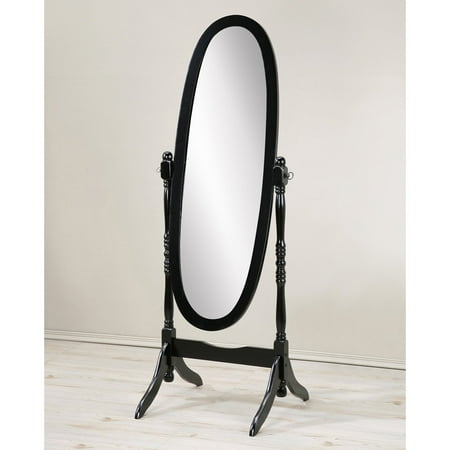 Roundhill Traditional Queen Anna Style Wood Floor Cheval Mirror, Black Finish