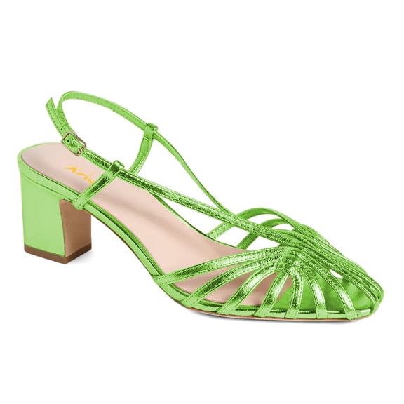 XYD Women Trendy Caged Toe Sandals Strappy Slingback Chunky Low Heels Cutout Slip On Shoes Party Event Daily Size 7 Green