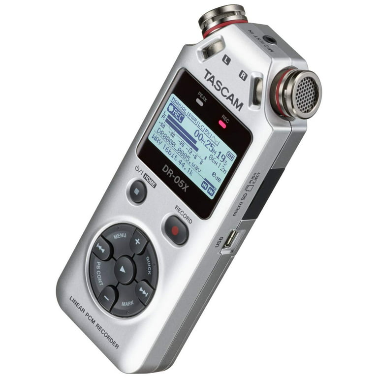Tascam DR-05X Stereo Handheld Digital Audio Recorder with USB Audio  Interface (Silver) + Sandisk Micro SDHC 16GB, Auxiliary Cable, Batteries &  Fibertique Microfiber Cleaning Cloth 