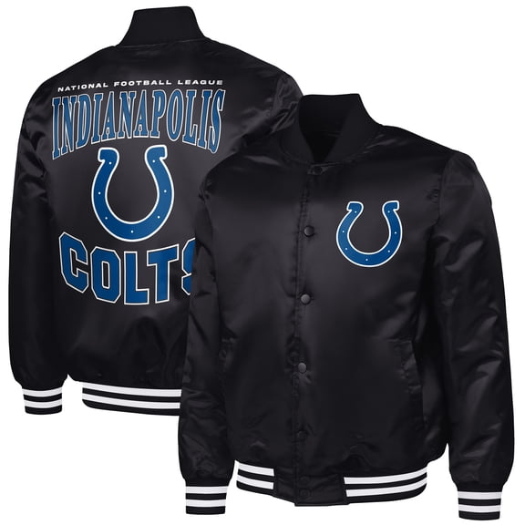 Men's G-III Sports by Carl Banks Black Indianapolis Colts Adaptive Team Graphic Satin Full-Snap Varsity Jacket