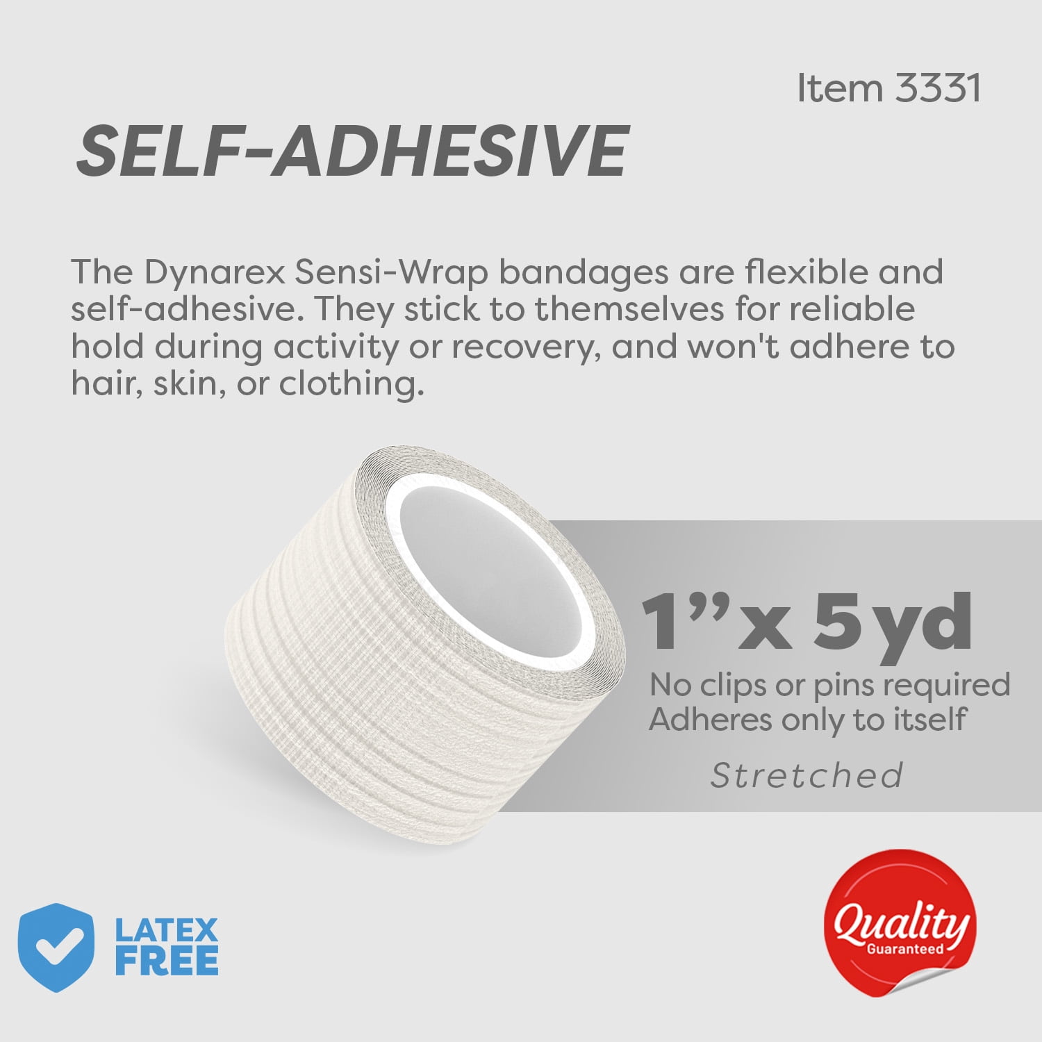 Dynarex Sensi-Wrap Self-Adhesive Bandages, 30-Pack, 1" x 5 yards, White, Latex-Free, Colored Elastic Cohesive Athletic Tape, Tattoo Grip & Vet Wrap